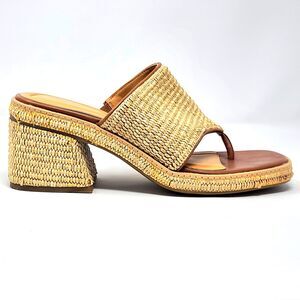 Franco Sarto Raffia Block Heel Sandals Womens 8.5 BOHO Woven Slide Mules